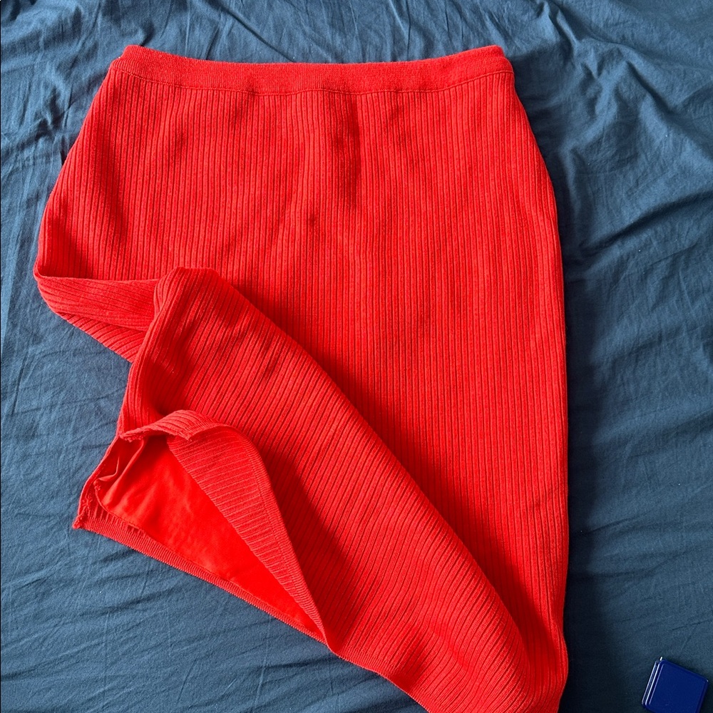 Devernois Paris Orange red jersey Skirt, ribbed skirt, wool skirt